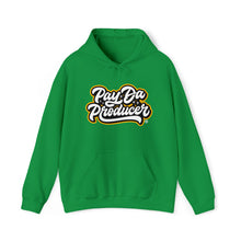 Load image into Gallery viewer, Pay Da Producer Apparel Logo on front of a light green hoodie
