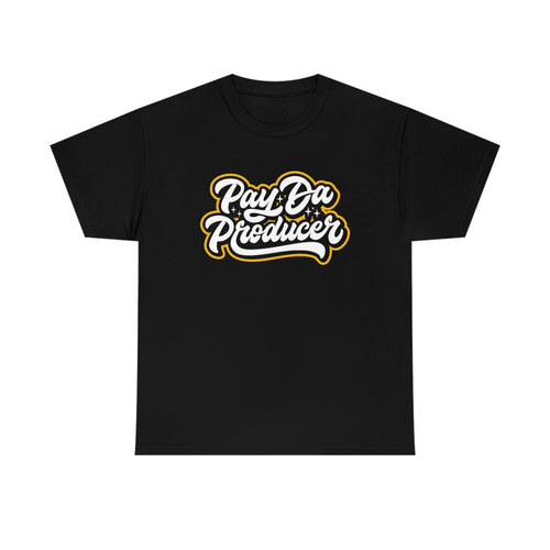 Black T-shirt with Pay Da Producer Apparel logo