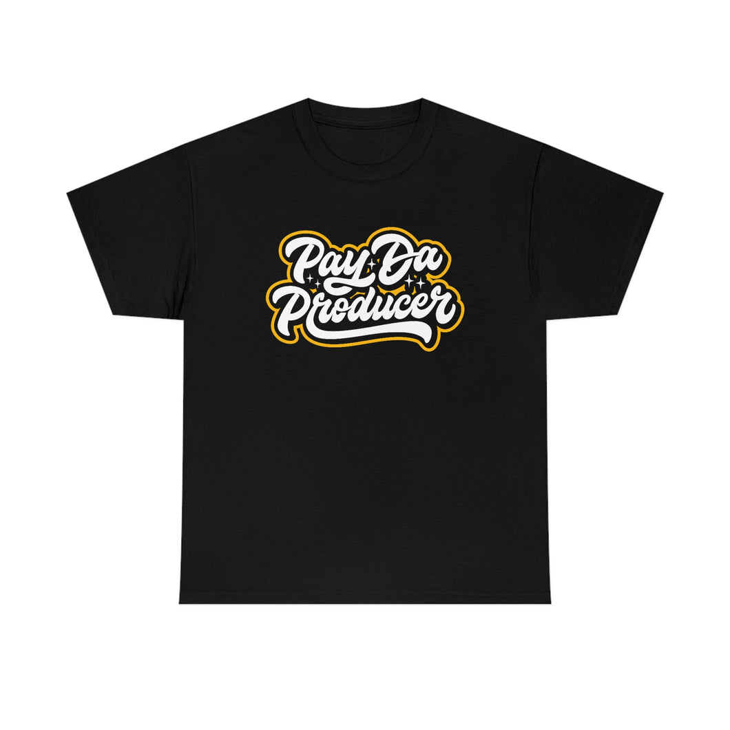 Black T-shirt with Pay Da Producer Apparel logo